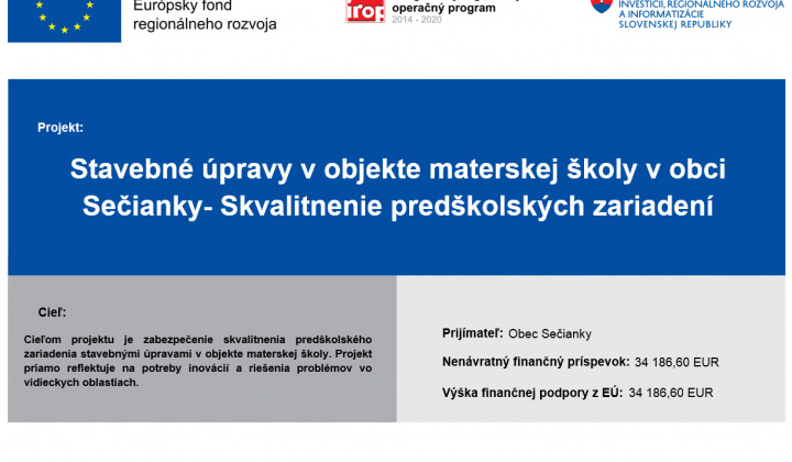 Stavebné úpravy v objekte materskej školy v obci Sečianky- Skval 